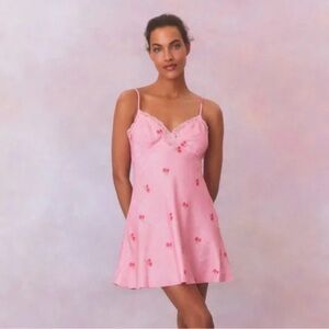 LoveShackFancy Larinda Pink Floral Lace Slip Dress